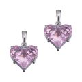Colgante de corazón de cristal rosa con engaste de garras plateado y asa de gota - Plateado-Rosa