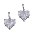 Colgante de corazón de cristal transparente con engaste de cuatro garras de plata para DIY - Plateado-Blanco