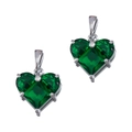 Pendentifs en verre émeraude en forme de cœur avec sertissage à griffes argentées - Argent-Vert