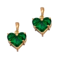Pendentif cœur en verre vert émeraude avec monture à quatre griffes dorée - Or-Vert