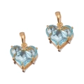 Pendentif en verre bleu clair en forme de cœur avec une élégante monture à griffes dorées - Or-Bleu Clair