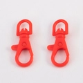 Pair of bright red swivel plastic lobster clasps with D-ring for DIY keychain making - Red