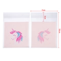 Detailed view of pink unicorn self-sealing plastic jewelry bag with 7x10cm size dimensions - 100 Pcs/Pack / Pink Unicorn