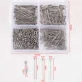 Stainless steel DIY jewelry findings kit with pins and screws in a 4-compartment storage box - 1 Set / Pack / Steel