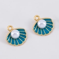 Blue shell pendant with white pearl and gold plating for DIY jewelry making - Shell Pearl (15.8x14.4)