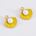 Set of two yellow enamel shell pendants with pearls for DIY jewelry making - Shell Pearl (15.8x14.4)