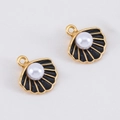 Golden shell charms with black enamel and pearl for DIY jewelry making - Black
