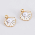 DIY gold alloy white shell charms with faux pearls for necklace and earring making - Shell Pearl