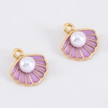 Purple shell pendant with white imitation pearl inlay and gold alloy metal frame - Purple