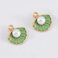 Green shell enamel charm with pearl inlay for DIY jewelry making and handmade crafts - Green
