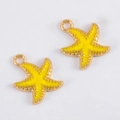 DIY starfish pendant set in vibrant yellow enamel with gold-plated metal accents - Starfish (15x18)