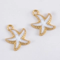 Pendentif étoile de mer dorée avec émail blanc pour colliers de bijoux DIY minimalistes - Étoile de mer