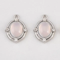 Ovaler Anhänger aus Silberlegierung mit rosa Stein und Strass für DIY Schmuckherstellung - Ovaler Edelstein / 5 Stück/Packung (15x19.6mm) / Weiß