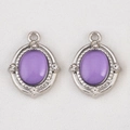 Ovale violette Opal-Anhänger in Silberoptik mit Strasssteinen für die Schmuckherstellung - Ovaler Edelstein / 5 Stück/Packung (15x19.6mm) / Lila