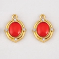 DIY jewelry charm with red oval resin stone and gold micro-inlaid rhinestone frame - Oval Rhinestone Style / 5 Pieces/Pack (15x19.6mm) / Red