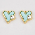 Golden heart pendants with light blue enamel and sparkling crystal accents on fabric - Heart Shape / 5 Pieces/Pack (17x17.6mm) / Blue