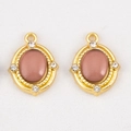 Oval gold-plated jewelry pendant with pink stone and small white rhinestones - Oval Rhinestone Style / 5 Pieces/Pack (15x19.6mm) / Brown