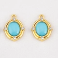 Oval gold alloy pendant with sky blue turquoise stone and sparkling rhinestones - Oval Rhinestone Style / 5 Pieces/Pack (15x19.6mm) / Blue
