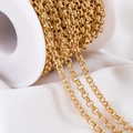 Golden embossed copper O-link chain on spool for DIY jewelry making and handmade crafts - 1m/pack / KC Gold