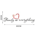 Detail showing Family Is Everything wall decal with red hearts measuring 60cm by 20cm - 20x60cm