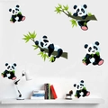 Cartoon panda wall stickers set with bamboo leaves for kids bedroom nursery decor - Six Branch Pandas Style (KS6773)