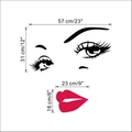 Detail van de oog- en lipmuursticker met nauwkeurige afmetingen in centimeters en inches - 57*31cm