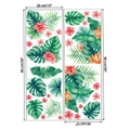 Detaillierte Blattmaße von Wandstickern mit tropischen grünen Blättern und Hibiskusblüten - 30x90cm