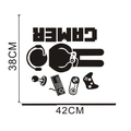Detalle del diseño del adhesivo de pared gamer con iconos y dimensiones 38x42cm - 38x42cm / Negro