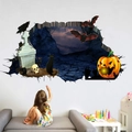 3D Halloween wall decal featuring pumpkins and bats applied to a living room wall - KSW2-57x90CM