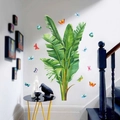 Modern tropical green banana leaf wall stickers with colorful butterflies for home decor - HM92059 Modern Nordic Green Plant