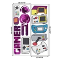 Dettaglio macro di adesivi murali retro game con sagoma di giocatore e motivi controller - Set Completo Controller di Gioco