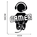 Detailed dimensions of gamer silhouette wall decal with controller and headset - Black / 40x58cm