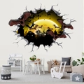 Detailed 3D Halloween wall sticker featuring pumpkins, a full moon, and bats on a white wall - KSW7-57x90CM