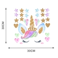 Foglio dettagliato di adesivi murali unicorno con stelle e cuori, misura 30cm - Stile Floreale Blu e Verde (J17-2)
