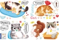 Niedliches Set Cartoon-Katzenaufkleber mit lustigen Ausdrücken und dekorativem Text - 30x45cm (4 Blätter Im Beutel)