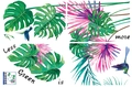 Tropical green Monstera leaves and hummingbird wall stickers with water color design - 30x45cm (4 Sheets)