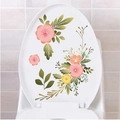 Bloemen toiletbril sticker met elegante roze en oranje bloemen op witte basis - Roze Geel Vers Boeket (KS6781D)