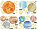 Stickers muraux système solaire fluorescents avec planètes et étoiles style aquarelle - Ensemble Planètes du Système Solaire (SKYG202)