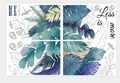 Dettaglio di adesivi murali con piante tropicali libellule e testo Less is More - Motivo Foglie Tropicali / 30*45cm (Set di 4)