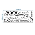Detail showing Live Love Laugh butterfly wall decal layout and 70x25cm dimensions - 25*70cm