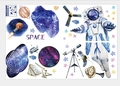Gedetailleerde aquarel ruimte stickersset met astronauten en planeten voor kinderkamers - 30*45CMX4 Vellen Verpakt