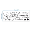 Detailed dimensions of the black Live Love Laugh wall sticker measuring 70x25cm with butterflies - 25*70cm