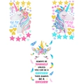 Adesivi murali unicorno con capelli arcobaleno e citazioni per cameretta bambini - Combinazione Tre Motivi (4661916432222)