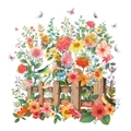 Cartoon Garten Zaun Wandtattoo mit bunten Blumen und Schmetterlingen für Kinderzimmer - Garten Zaun Blumen Stil