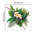 Detail showing Nordic green leaves and white flowers wall sticker 40cm x 40cm dimensions - 40*40cm