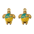 Golden sea turtle pendant with turquoise enamel and marine shell embossment charms - Green Turtle