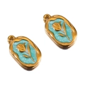 Coppia di ciondoli vintage ovali in oro con smalto turchese e motivo a tulipano a rilievo - Ciondolo Rosa / Oro / Verde