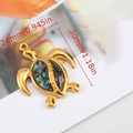 Golden sea turtle pendant with colorful abalone shell inlay, 30mm height jewelry charm - 【1 pc/pack】 / Single Hole Turtle