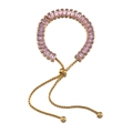Adjustable gold stainless steel bracelet featuring rectangular pink cubic zirconia stones - 1 Piece/Pack / Gold-Pink