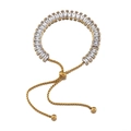 Adjustable gold stainless steel bracelet with rectangular clear zircon stones and ball clasp - 1 Piece/Pack / Gold-White